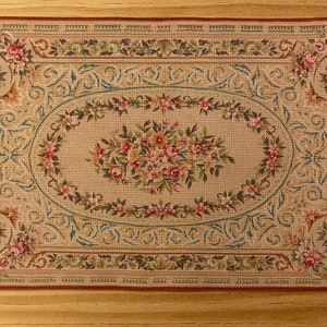 Dollhouse Miniature Elegant French Aubusson Rug, 1:12 scale