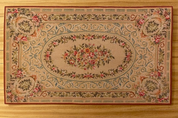 Dollhouse Miniature Elegant French Aubusson Rug, 1:12 scale