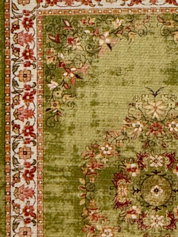 1:12 Miniature Rose Garden Dollhouse Miniature Vintage & Oriental inspired Romantic Floral Rug, Meadow, Scale One Inch
