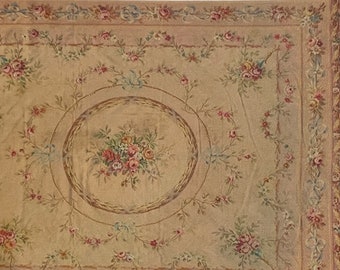 Dollhouse Miniature Beautiful Room Size Antique Aubusson Rug, One Inch Scale