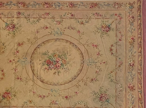 Dollhouse Miniature Beautiful Room Size Antique Aubusson Rug, One Inch Scale
