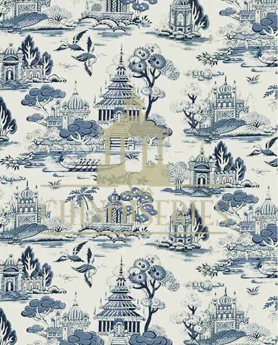 1:12 Dollhouse Miniature WALLPAPER, Blue & White Toile Chinoiserie, Scale One Inch