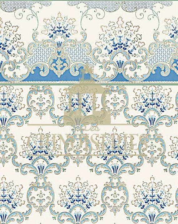 1:12 Dollhouse Miniature Art Nouveau WALLPAPER with Border, Huntington, Scale One Inch