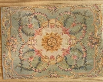 Dollhouse Miniature Romantic Shabby Chic French Aubusson Room Size Rug, Parisienne, 1:12 Scale