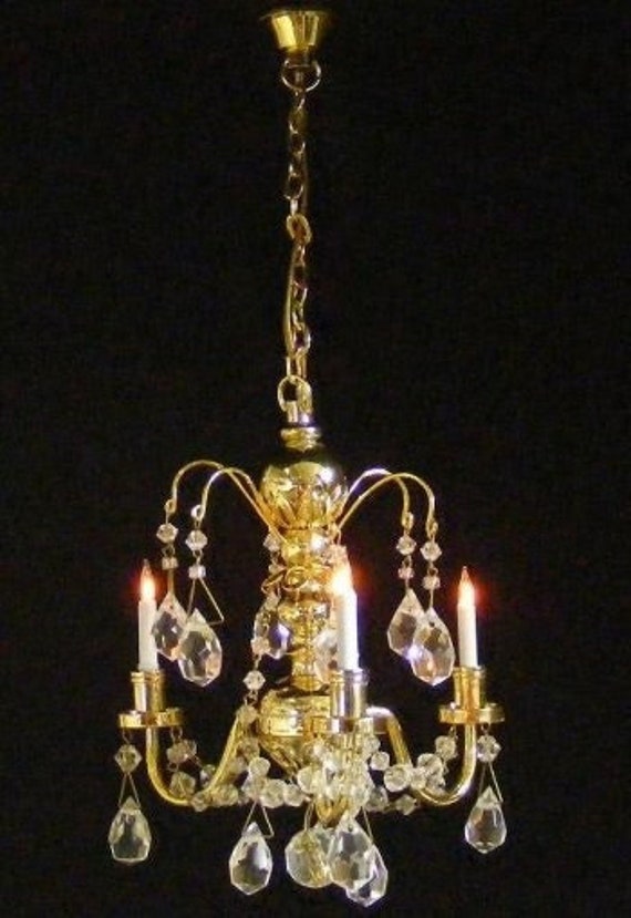 Dollhouse Miniature Grand Palais Elegant Crystal Drop Chandelier, 1:12 scale