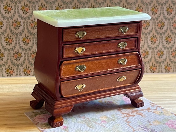 1:12 Dollhouse Miniature French Furniture, Louis XV Commode, Bombe Chest of Drawers, Stacked