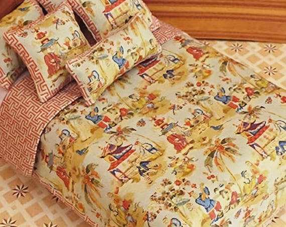 Dollhouse Miniature Double Bedding KIT, The Garden, Chinoiserie, 1:12 scale