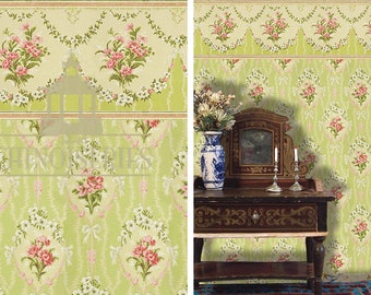 Dollhouse Miniature Wallpaper, Charlotte, Scale One Inch