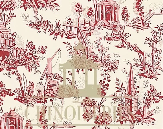 1:12 Dollhouse Miniature WALLPAPER, Chinoiserie Rouge, Scale One Inch