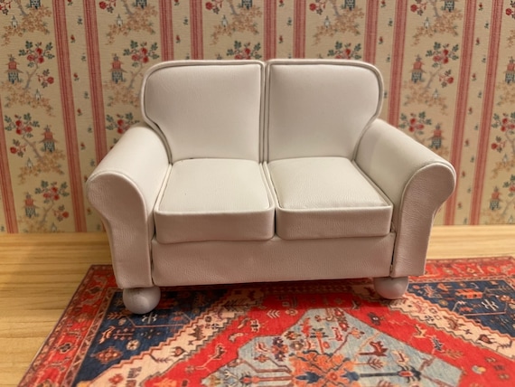 Dollhouse Miniature Furniture, White Leather Sofa, A Modern Classic, 1:12 scale