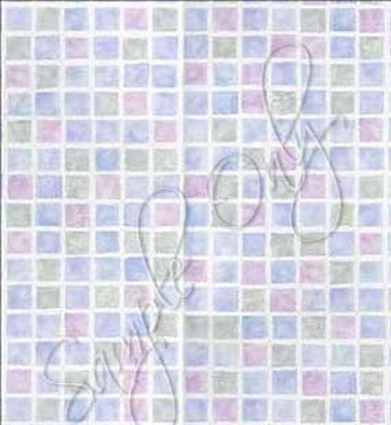 1:12 Dollhouse Miniature Wallpaper, Serene Bathroom "Tile", Ariel, Scale One Inch