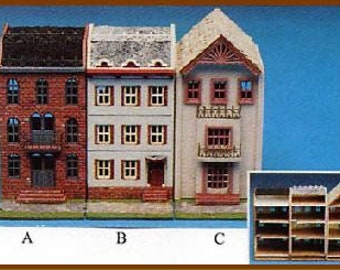 1:144 Wooden Dollhouse Kit, Row House, 144th scale