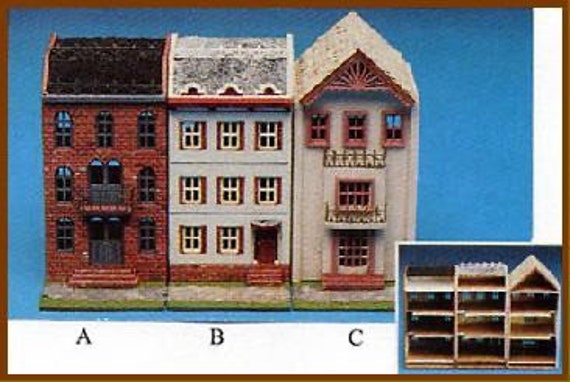 1:144 Wooden Dollhouse Kit, Row House, 144th scale