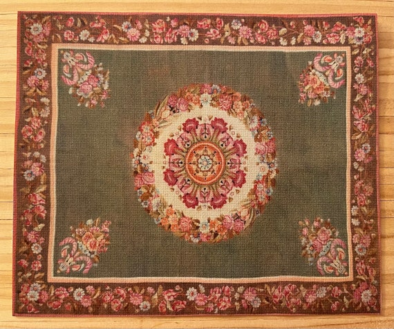 Dollhouse Miniature Elegant French Aubusson Rug, 1:12 scale