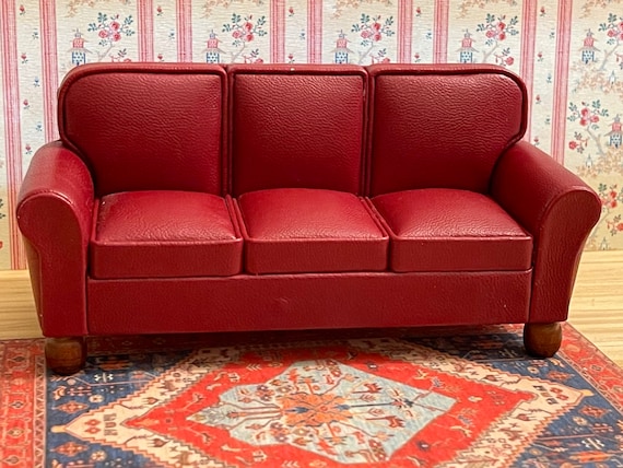 Dollhouse Miniature Furniture, Red Leather Sofa, A Modern Classic, 1:12 scale