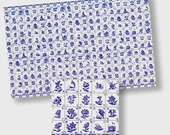 Dollhouse Miniature Blue Delft Faux Tile, 1:12 scale
