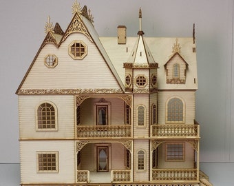 1:24 Wooden Dollhouse KIT, Gothic Victorian Mansion, Half Inch Scale