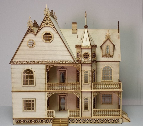 1:24 Wooden Dollhouse KIT, Gothic Victorian Mansion, Half Inch Scale