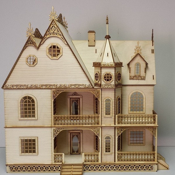 1:24 Wooden Dollhouse KIT, Gothic Victorian Mansion, Half Inch Scale