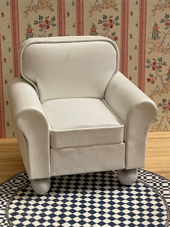 Dollhouse Miniature Furniture, Modern Classic White Leather Arm Chair, 1:12 scale