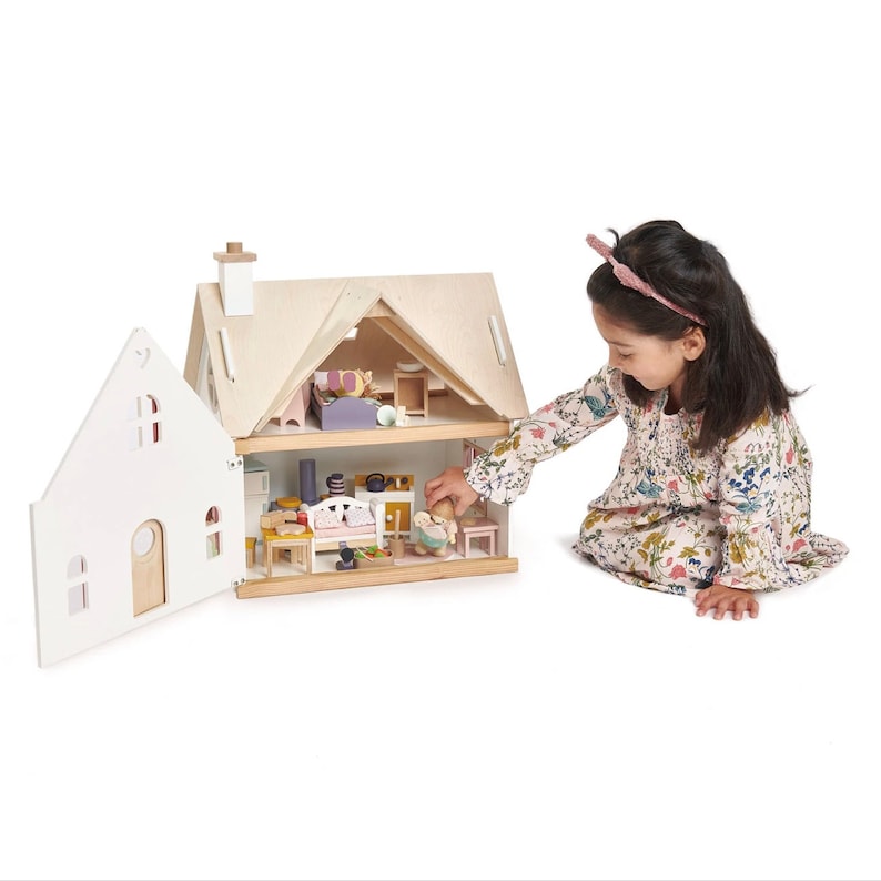 1st Wooden Dollhouse, Charming Countryside Cottage, INCLUDES FURNITURE image 6