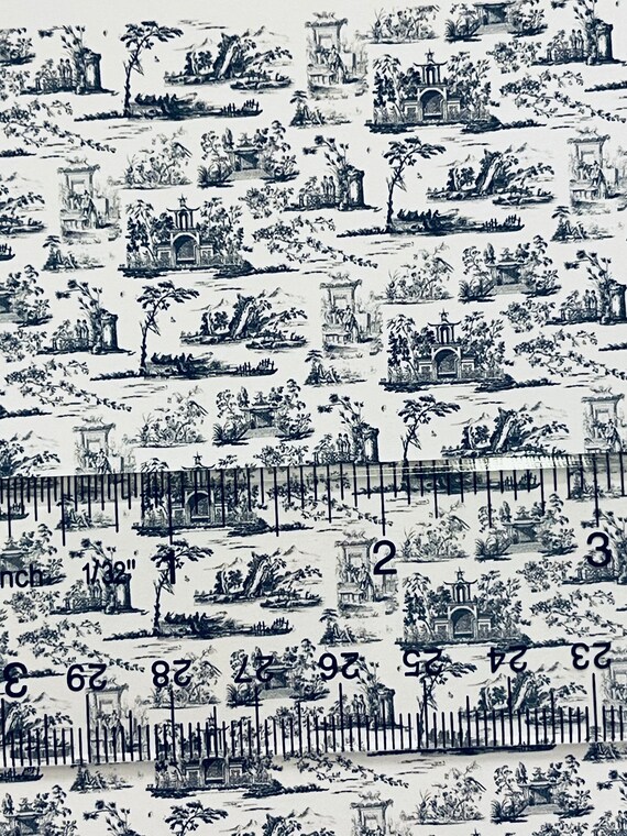 1:24 Dollhouse Miniature Wallpaper, Chinoiserie, Navy Blue Oriental Toile Wallpaper, Half Inch scale