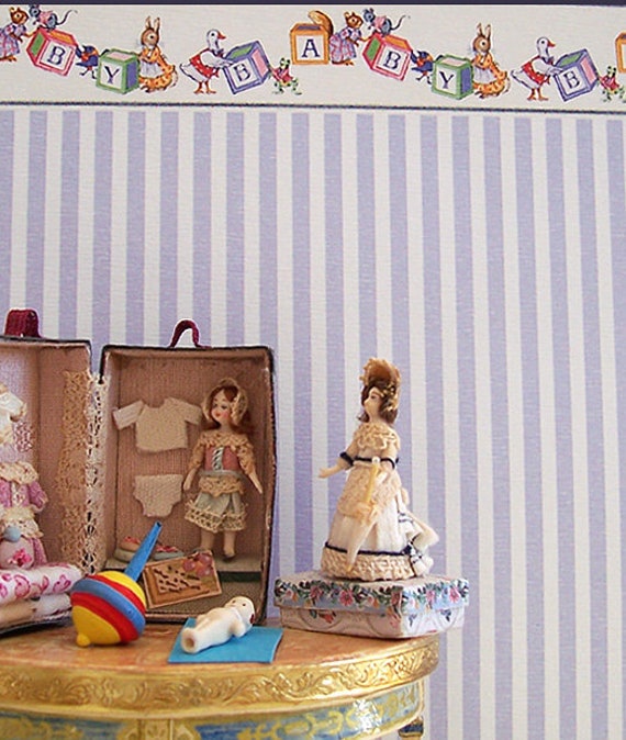 1:12 Dollhouse Miniature Nursery Wallpaper, Mon Chou, Scale One Inch