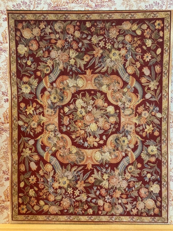 Dollhouse Miniature French Aubusson Carpet, Floral Rug, Renaissance, 1:12 Scale