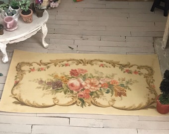 1:12 Miniature Rose Garden Dollhouse Miniature Aubusson Rug "The Language of Flowers", Scale One Inch