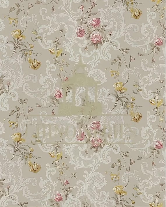1:12 Dollhouse Miniature WALLPAPER, Flourish, Scale One Inch