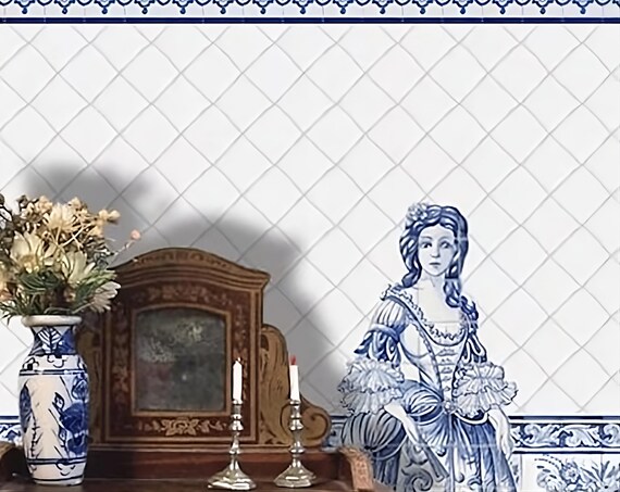 1:12 Dollhouse Miniature Wallpaper, Faux Tile, Lisbon 2, Scale One Inch