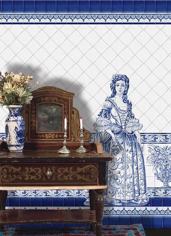 1:12 Dollhouse Miniature Wallpaper, Faux Tile, Lisbon 2, Scale One Inch