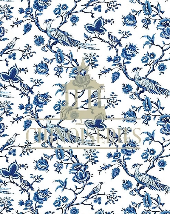 1:12 Dollhouse Miniature FABRIC, Matching Fabric, Blue Chinoiserie, One Inch Scale