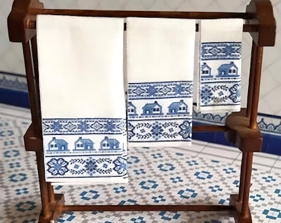 1:12 Dollhouse Miniature Bathroom Towels Kit, Dollhouse DIY, Pueblo, Scale One Inch