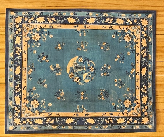 1:24 Dollhouse Miniature Chinoiserie Room Size Rug, The Deep Blue Sea