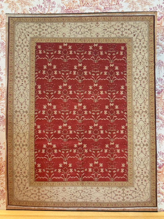 Dollhouse Miniature Burgundy Oriental Carpet, Traditional Rug, Dark Academia, Samuel, 1:12 Scale