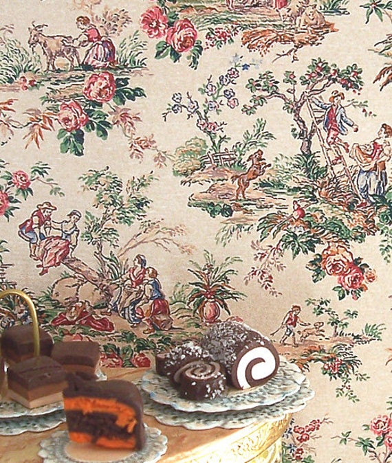 1:12 Dollhouse Miniature WALLPAPER, Partie de Campagne, Scale One Inch