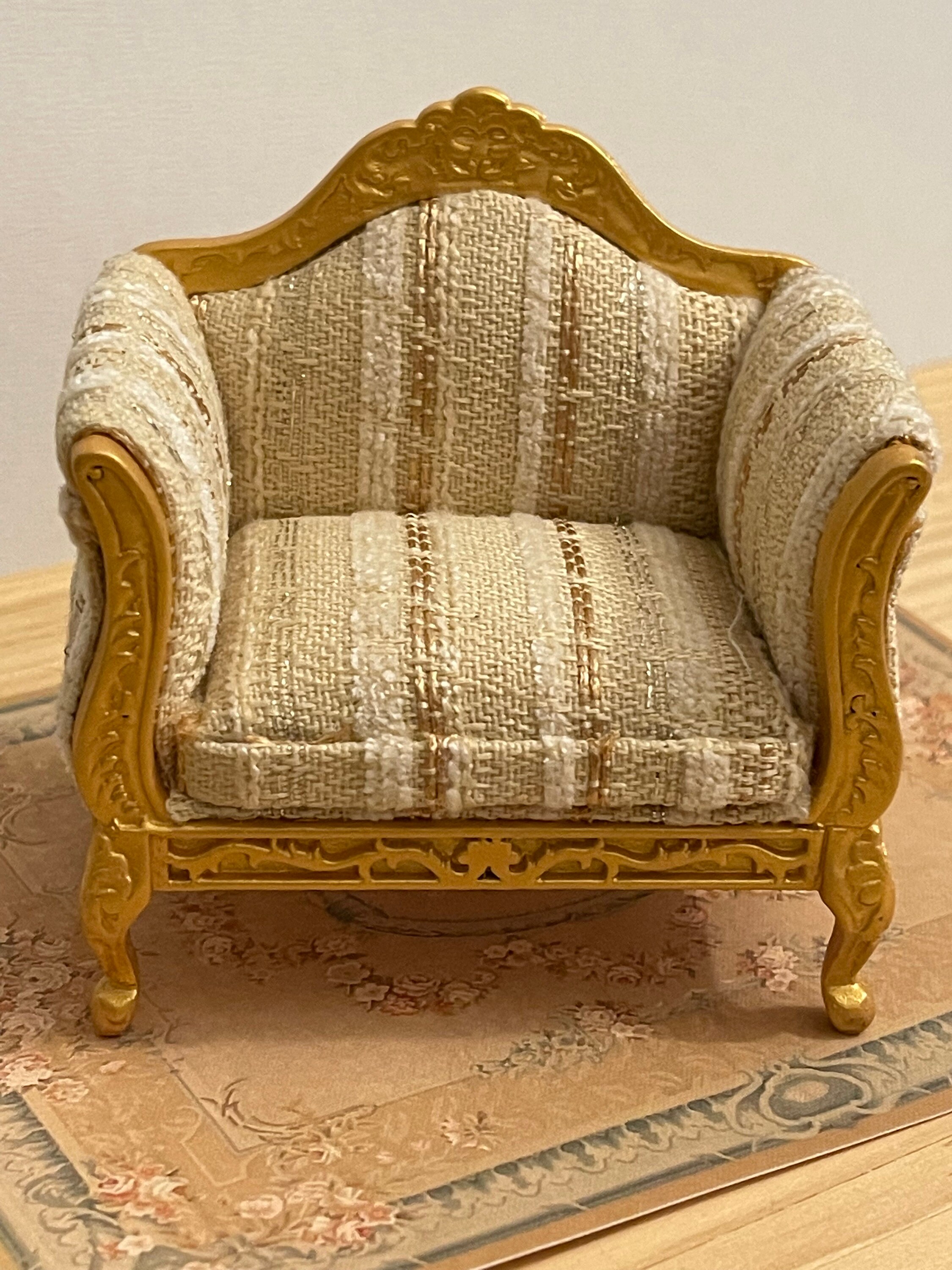 Dolls House Gold Louis XV Rococo Armchair Miniature JBM Living 