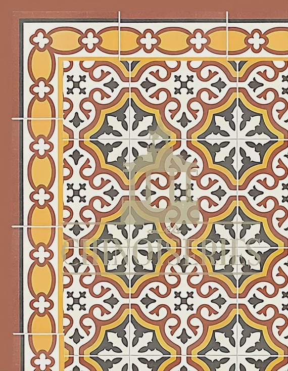 1:12 Dollhouse Miniature WALLPAPER, FLOOR PAPER, Spanish Tile, Pablo, Scale One Inch