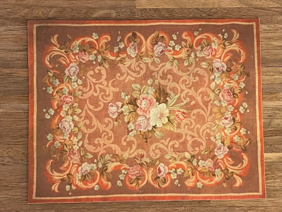 Dollhouse Miniature Beautiful Antique French Aubusson Rug, 1:12 Scale