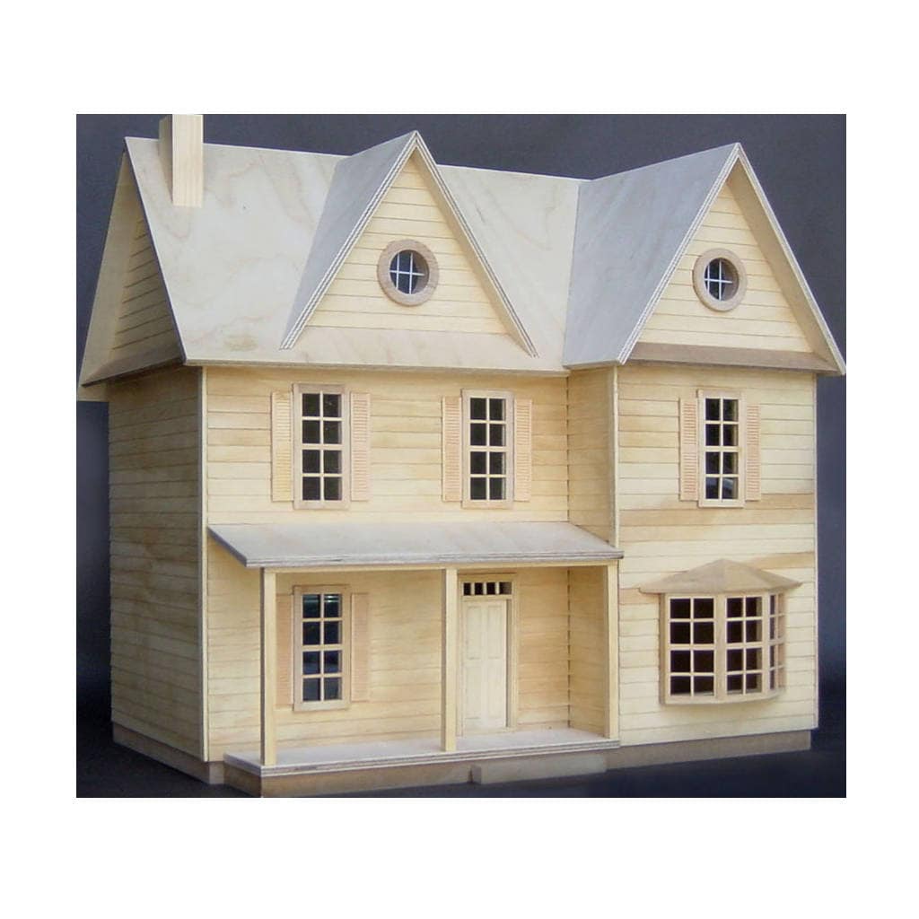Wooden Dollhouse Kit, Spacious Country Farmhouse, Half Inch Scale