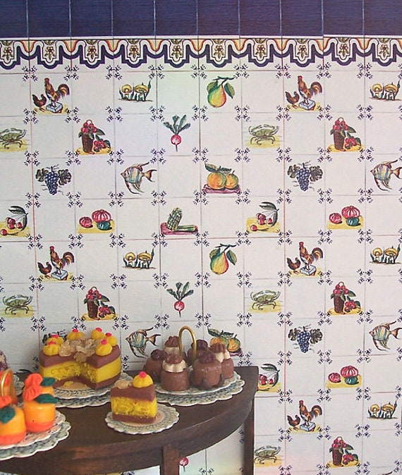 Dollhouse Miniature Wallpaper, Cuisine de Campagne, 1:12 scale