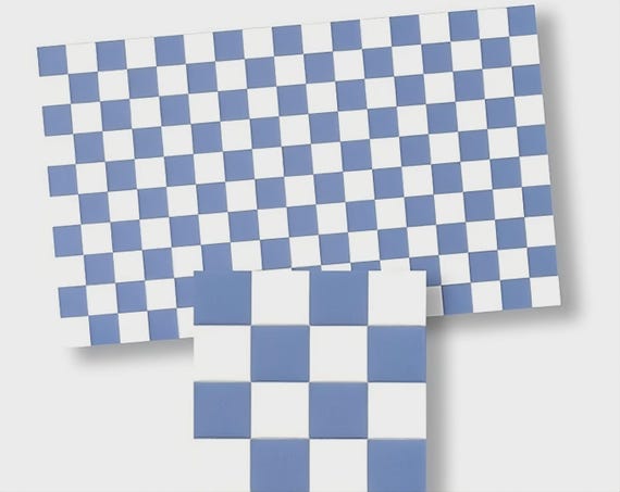 Dollhouse Miniature Blue/White SquareTile Sheet, Faux Tile, 1:12 or 1/24 scale