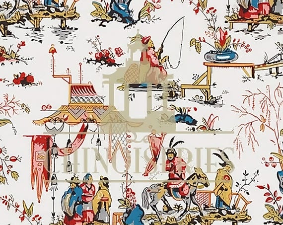 1:12 Dollhouse Miniature FABRIC, Matching Fabric, Chinoiserie in Primary, Scale One Inch
