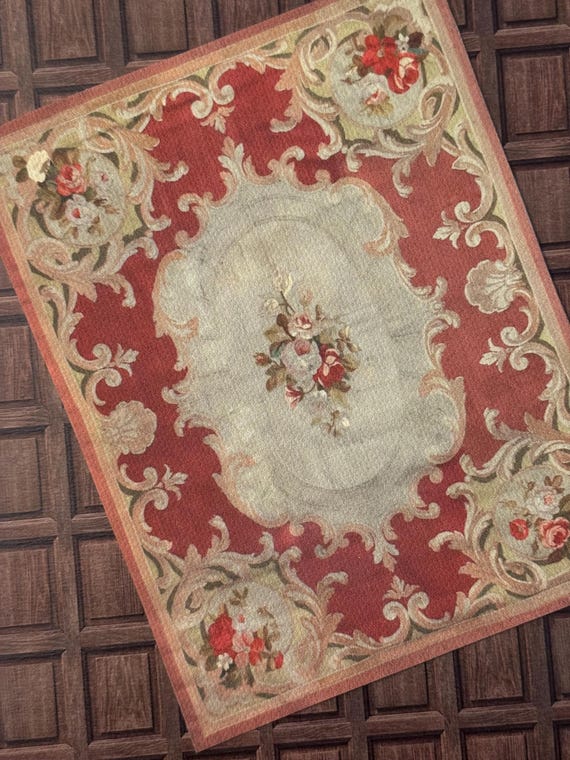 Dollhouse Miniature Antique French Aubusson Rug, 1:12 Scale
