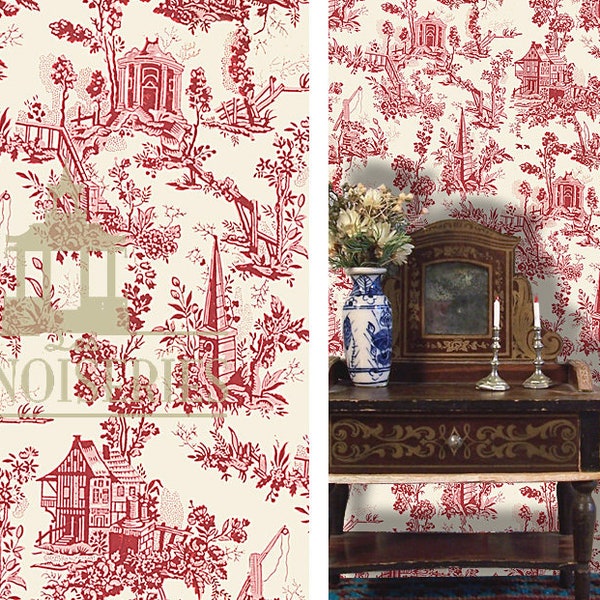 Dollhouse Miniature Wallpaper, Chinoiserie Rouge, 1:12 Scale