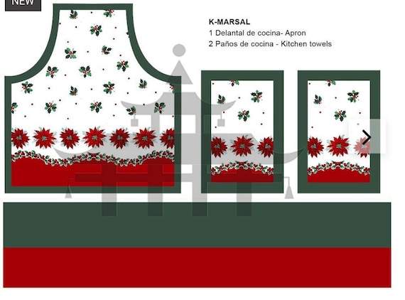 Dollhouse Miniature Christmas Apron with Dish Towels DIY KIT, Poinsettia, 1:12 scale