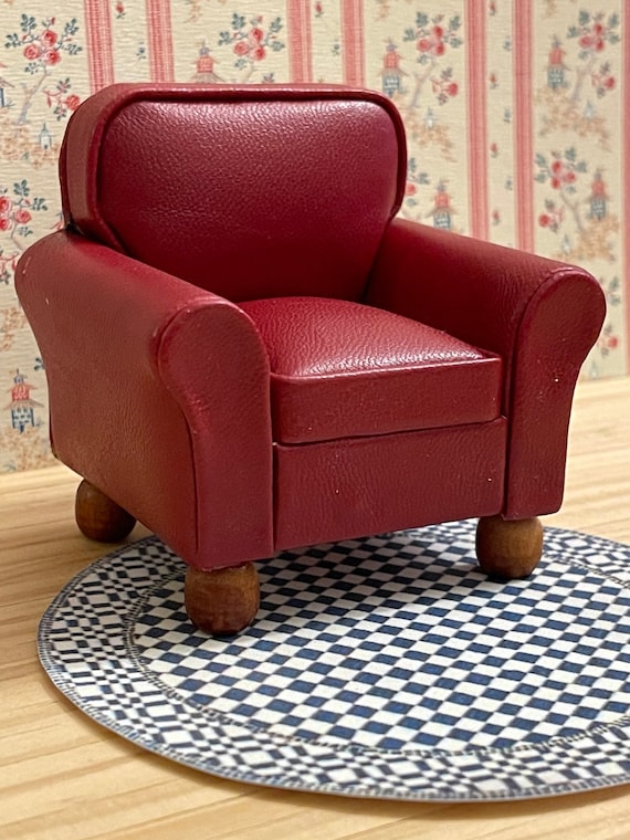 Dollhouse Miniature Furniture, Modern Classic Red Leather Arm Chair, 1:12 scale