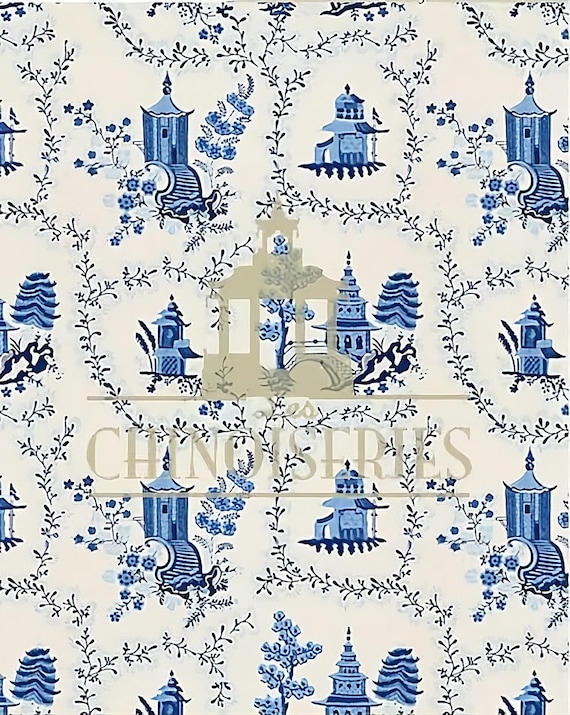 1:12 Dollhouse Miniature WALLPAPER, Blue Pagoda, Scale One Inch