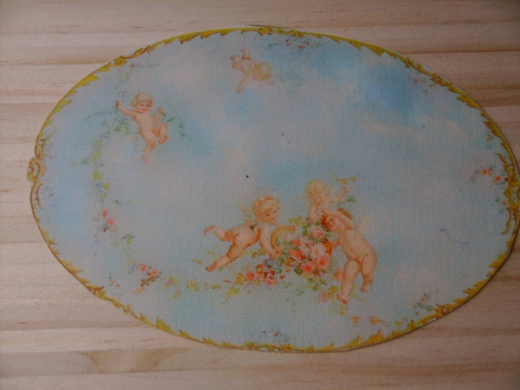 1:12 Dollhouse Miniature Romantic Shabby Chic Cherubs Rug, Scale One Inch